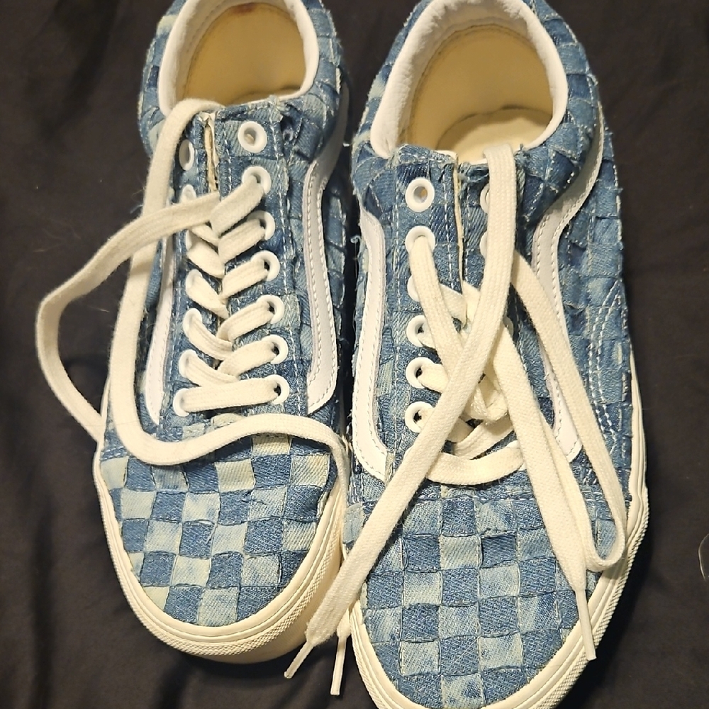 Vans Old Skoll Blue Denim Checkered Sneakers